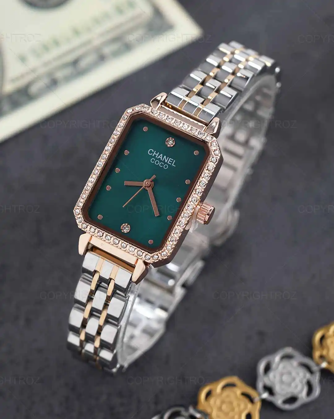 ساعت مچی زنانه شنل CHANEL طرح COCO صفحه نگینی مدل 1412 — تصویر ۴