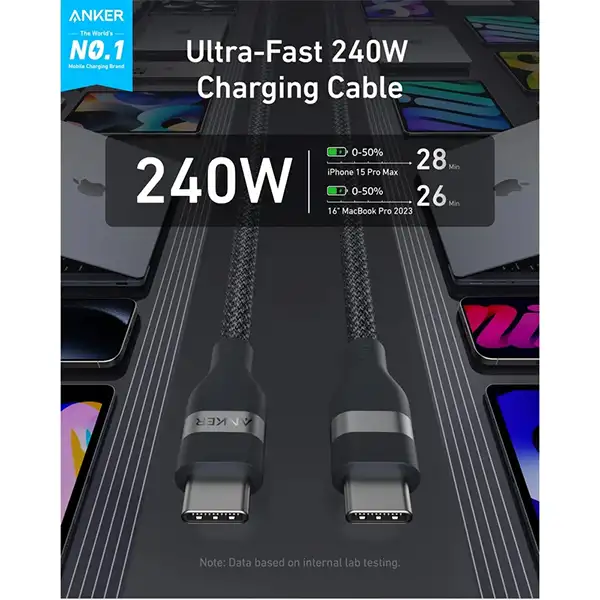 کابل تبدیل USB-C به USB-C انکر مدل A82E2 طول 0.9 متر با توان 240 وات — تصویر ۶