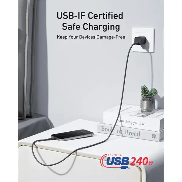 کابل تبدیل USB-C به USB-C انکر مدل A82E2 طول 0.9 متر با توان 240 وات — تصویر ۸