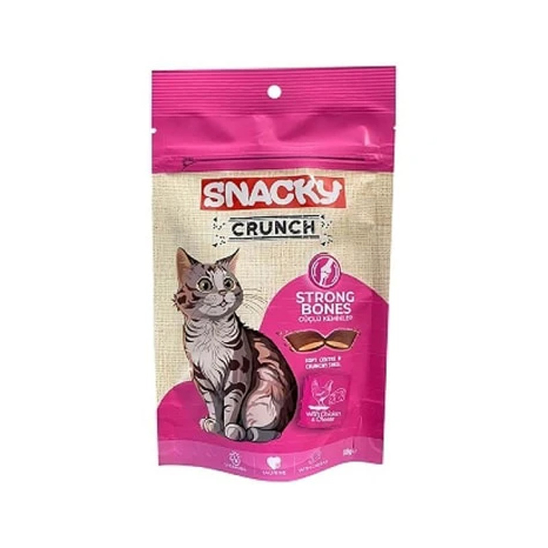 تشویقی گربه تقویت مفاصل و استخوان کرانچ اسنکی با طعم مرغ و پنیر Snacky Crunch Strong Bones Cat Treats With Chicken And Cheese وزن 60 گرم
