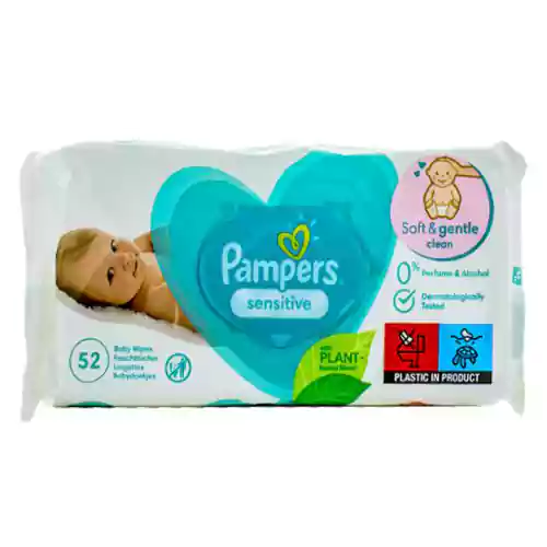 pampers دستمال مرطوب پمپرز سنستیو بسته 52 عددی sensetive