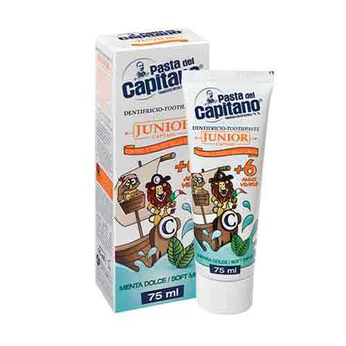 خمیر دندان کودک ایتالیایی پاستا دل کاپیتانو با طمع نعنا برای 6 سال به بالا 75میل pasta del Capitano Junior mint