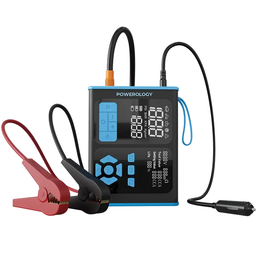 جامپ استارتر،پمپ باد و دیاگ عیب یاب خودرو پاورولوژی Powerology Jump Starter, Air Inflator & OBD II Car Fault Diagnosis Tool