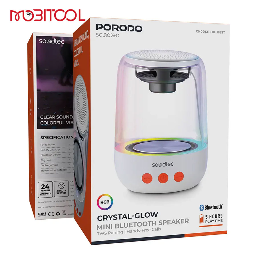 مینی اسپیکر بلوتوث پرودو Porodo Soundtec Crystal-Glow Mini Bluetooth Speaker — تصویر ۶