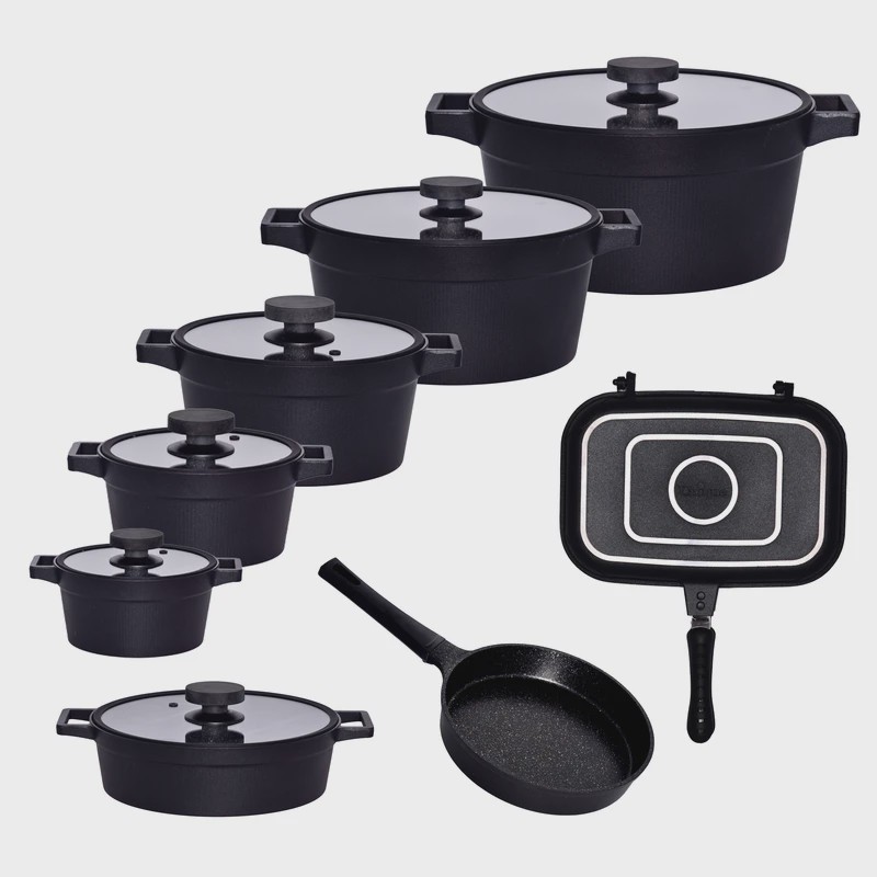 قابلمه و ماهیتابه 15 پارچه یونیک مدل 8520 گرانیتی