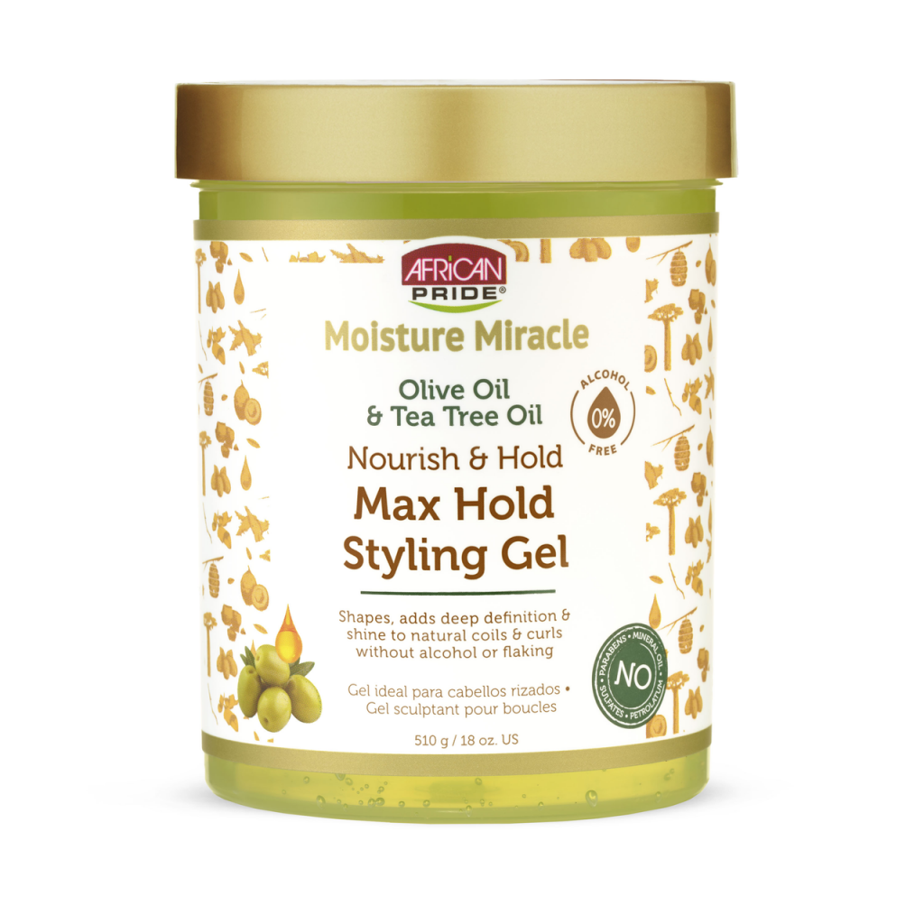 ژل موی حالت دهنده روغن زیتون و درخت چای آفریکن پراید – Moisture Miracle Olive Oil & Tea Tree Oil Max Hold Styling Gel