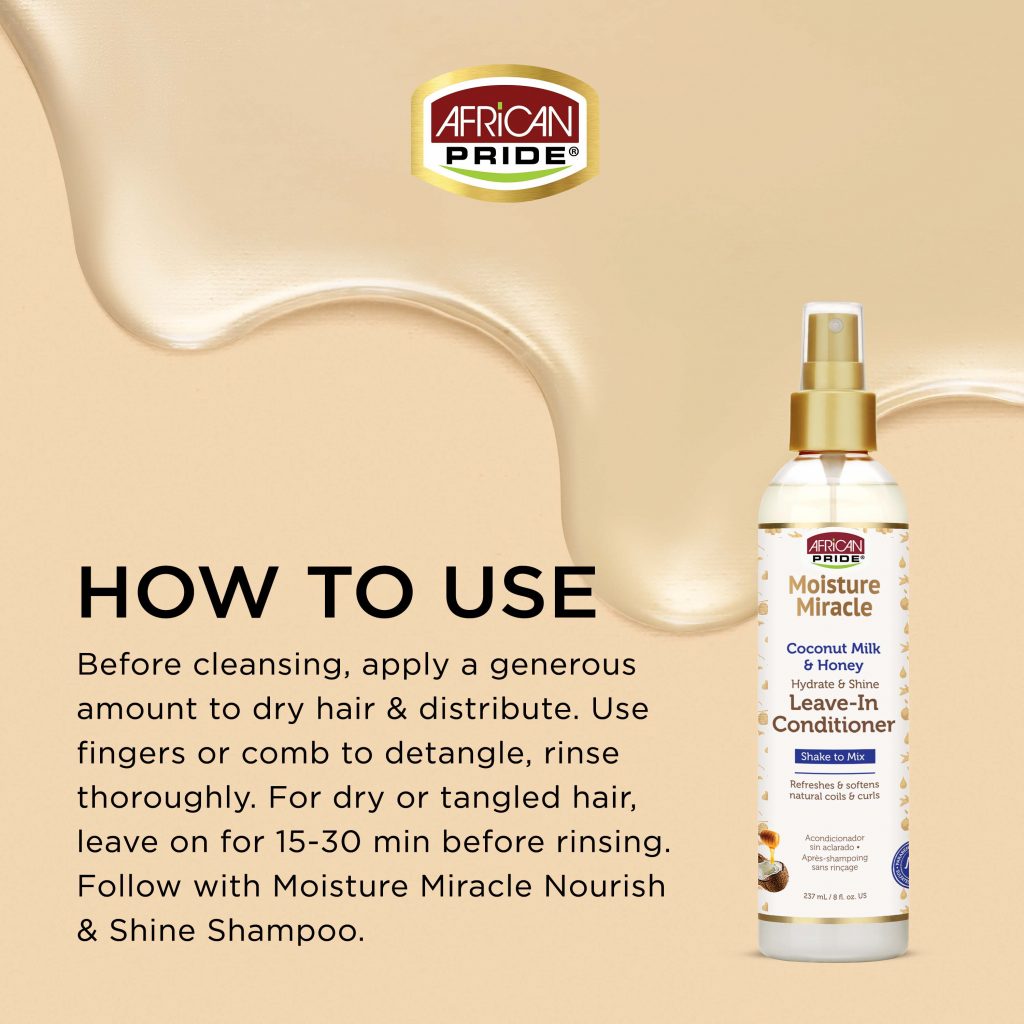 اسپری مو آبرسان آفریکن پراید حاوی شی نارگیل و عسل – Miracle Coconut Milk & Honey — تصویر ۴