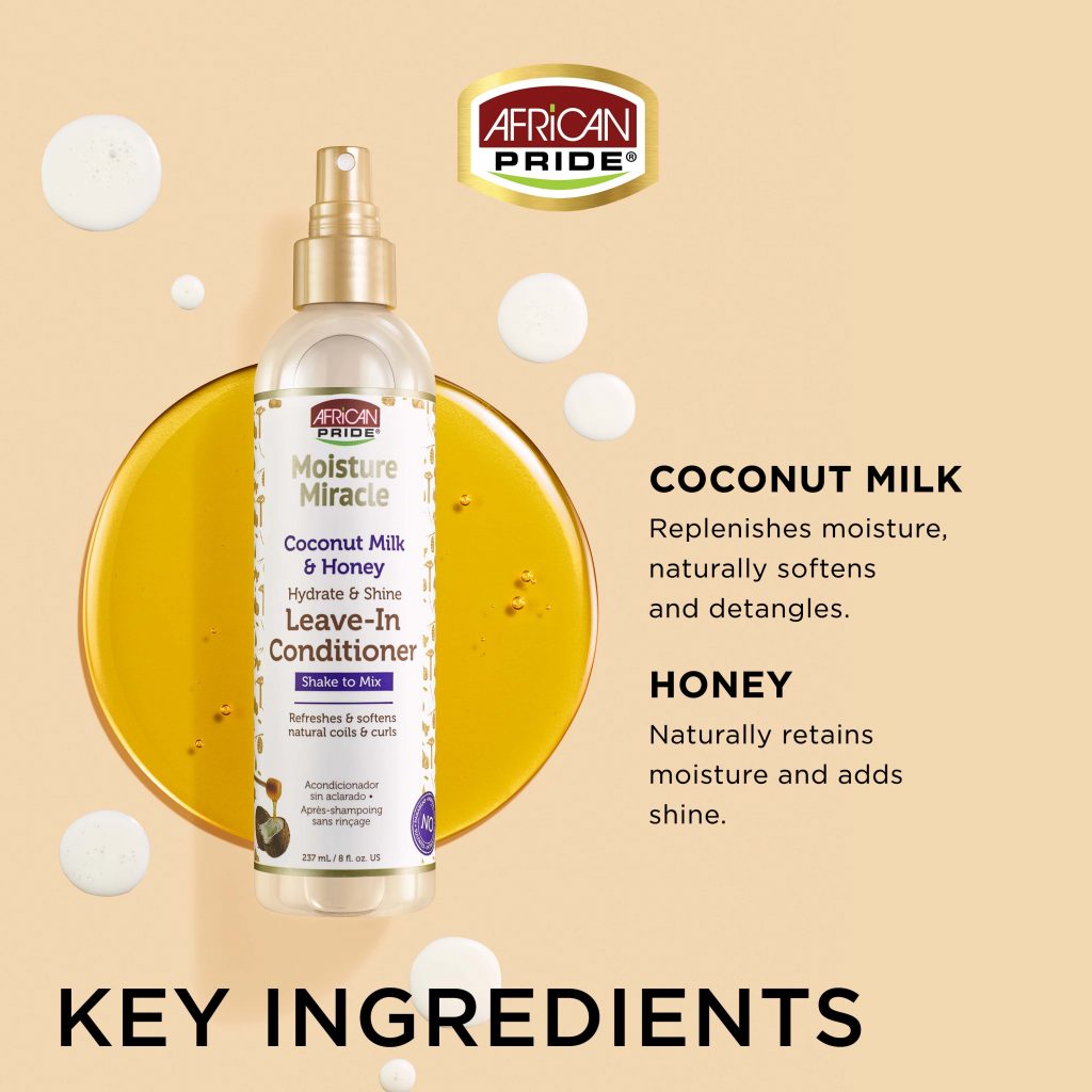 اسپری مو آبرسان آفریکن پراید حاوی شی نارگیل و عسل – Miracle Coconut Milk & Honey — تصویر ۵