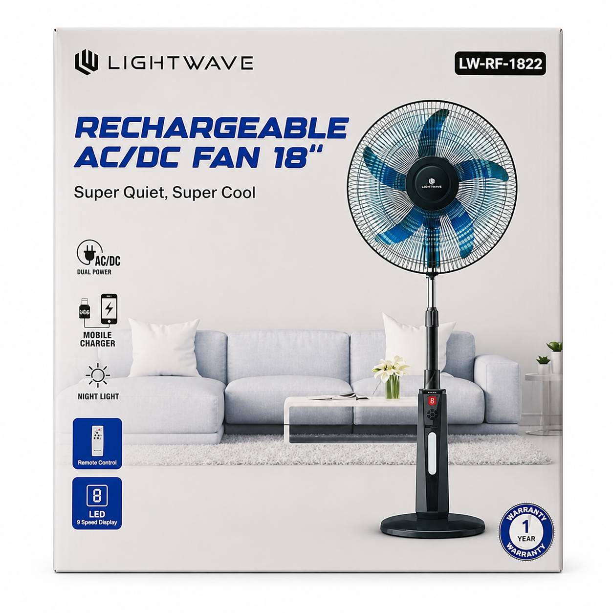پنکه شارژی لایت ویو مدل LW-RF-1822 — تصویر ۴