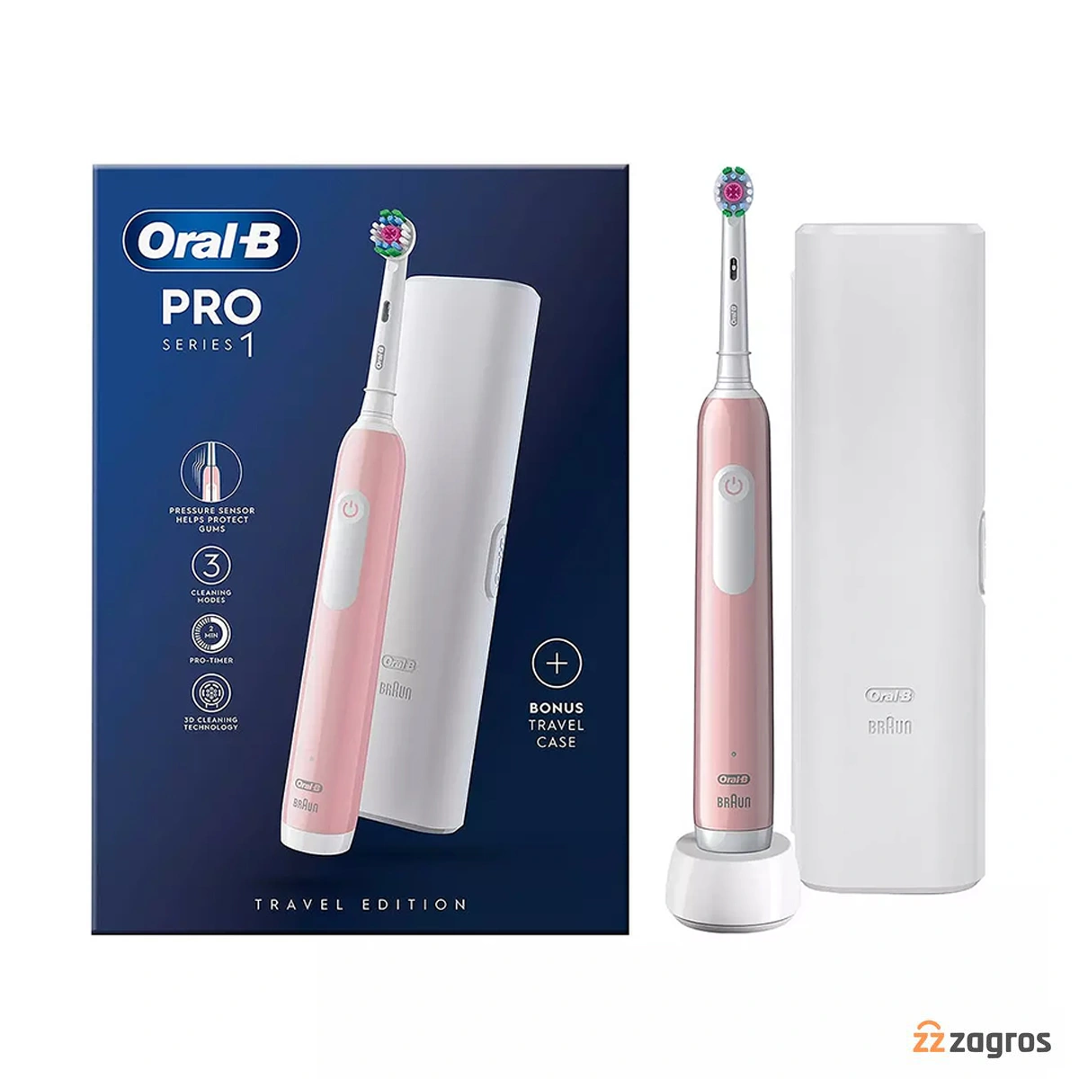 مسواک برقی اورال بی مدل Pro 1 3D White رنگ صورتی (+قاب مسافرتی) — تصویر ۲