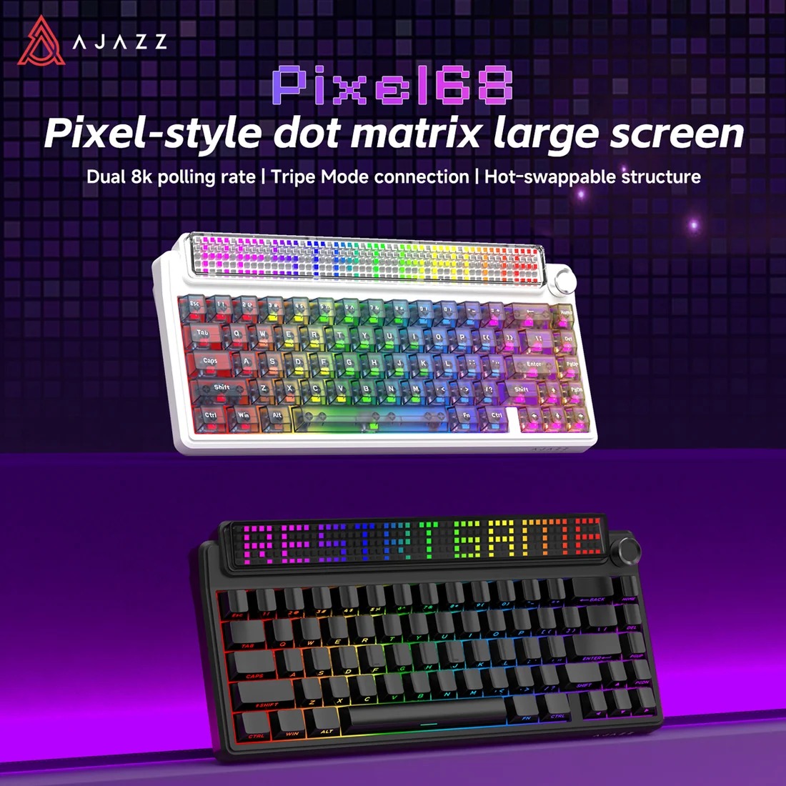 کیبورد AJAZZ Pixel68 DOT MATRIX 8K Wireless Transparent White — تصویر ۷