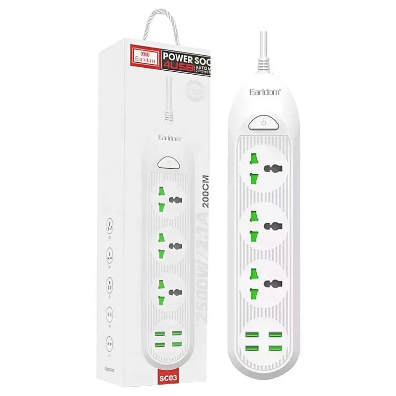 چند راهی برق ارلدام مدل ES-SC03 با کابل ۲ متری و ۴ پورت USB — تصویر ۲