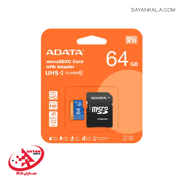 کارت حافظه میکرو اس دی ای دیتا مدل MEMORY CARD ADATA MICRO SD V10 R100 W25 64GB — تصویر ۲