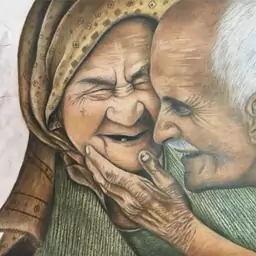 تابلو نقاشی عشاق کار شده با مداد رنگ در ابعاد 46 در 50 — تصویر ۳