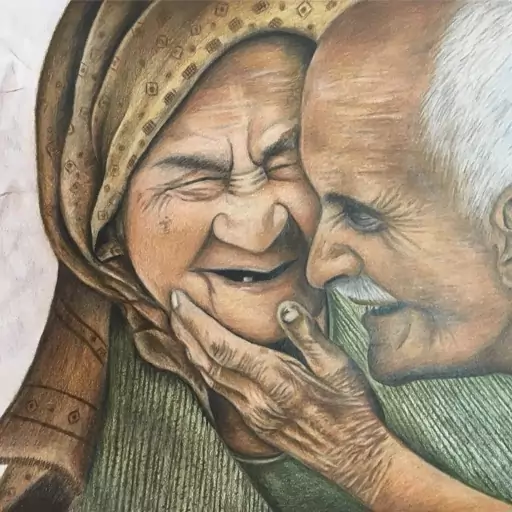 تابلو نقاشی عشاق کار شده با مداد رنگ در ابعاد 46 در 50