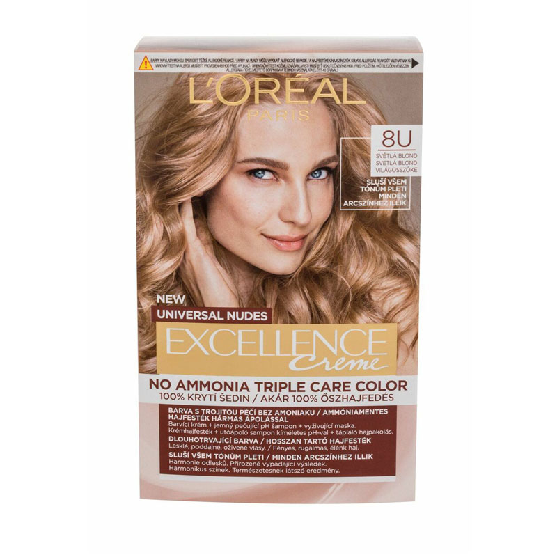 رنگ مو لورال شماره 8U بلوند تیره نود بدون آمونیاک Loreal Excellence