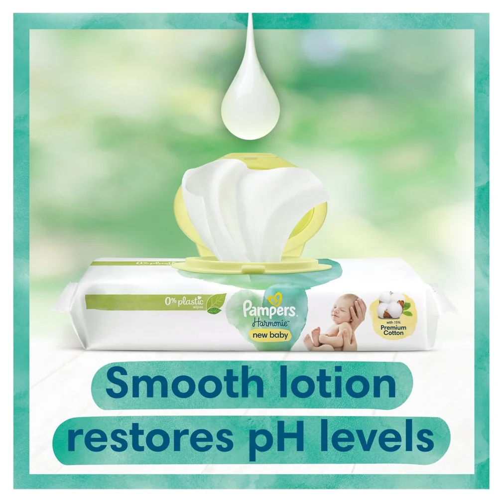 دستمال مرطوب نوزاد درب دار پمپرز PAMPERS مدل Hormonie new baby تعداد 46 — تصویر ۶
