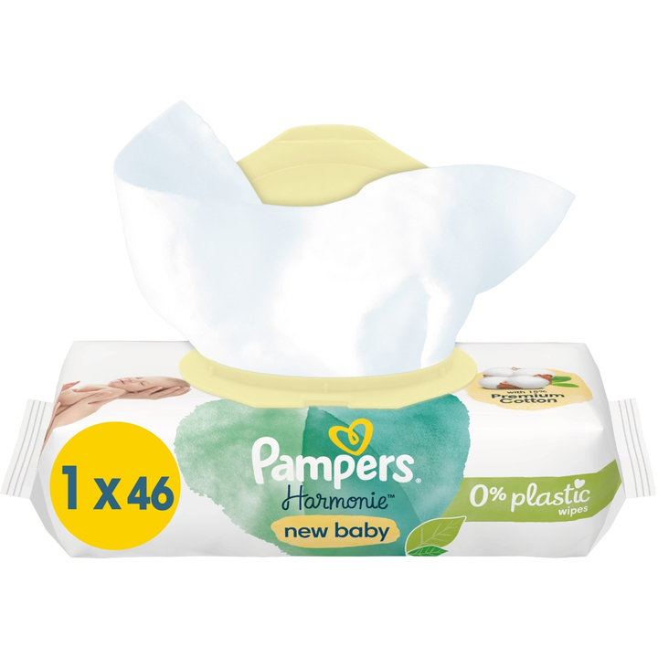 دستمال مرطوب نوزاد درب دار پمپرز PAMPERS مدل Hormonie new baby تعداد 46 — تصویر ۴