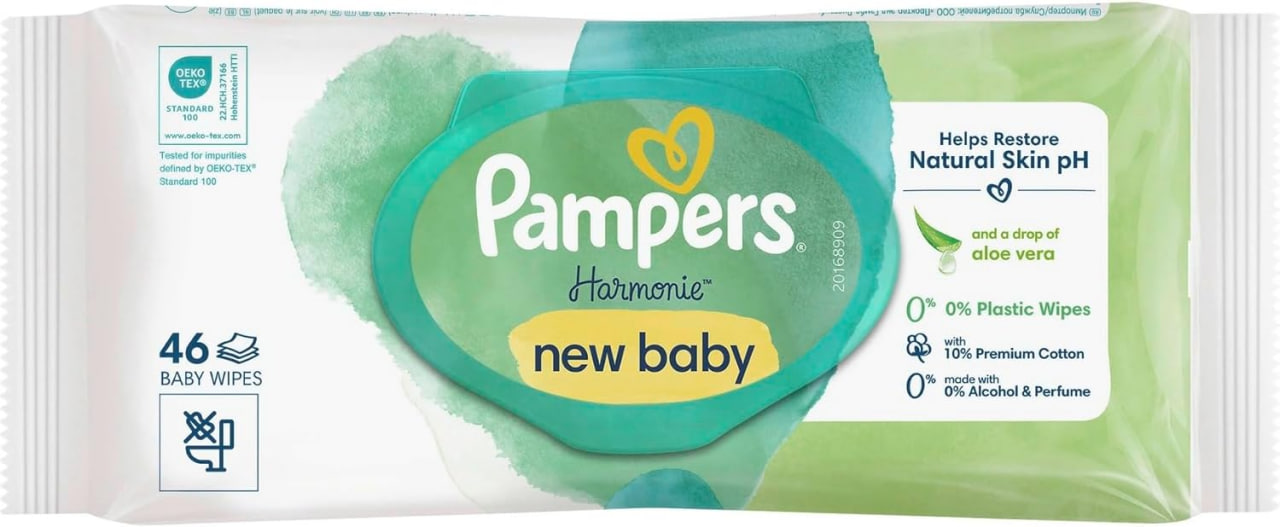 دستمال مرطوب نوزاد درب دار پمپرز PAMPERS مدل Hormonie new baby تعداد 46 — تصویر ۳