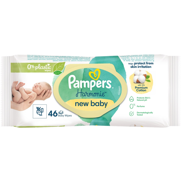 دستمال مرطوب نوزاد درب دار پمپرز PAMPERS مدل Hormonie new baby تعداد 46