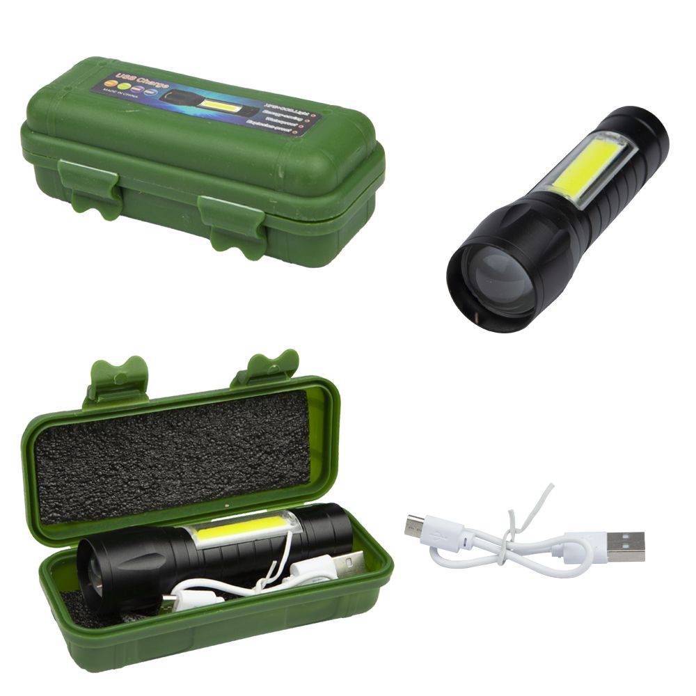 چراغ قوه شارژی پلیسی کوچک مدل 513 با نور COB و کابل USB — تصویر ۲