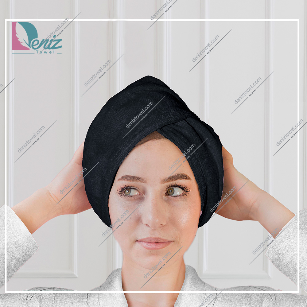 حوله سر طرح ساده مدل کلاه پیچ رنگ مشکی — تصویر ۲