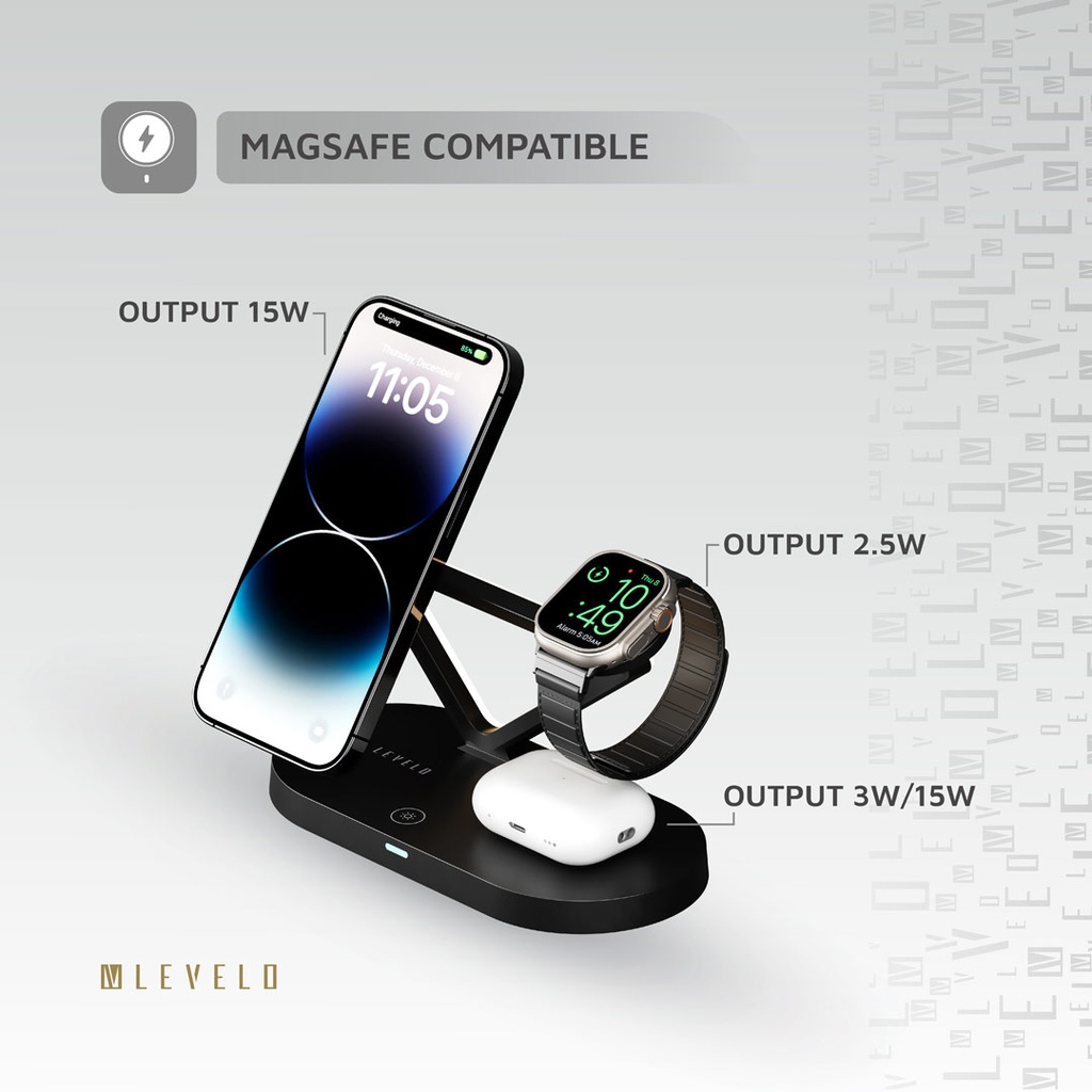 شارژر وایرلس رو میزی 5 کاره لولو LEVELO Premio 5 In 1 Wireless Charging Pad LVL51WCPBK — تصویر ۴