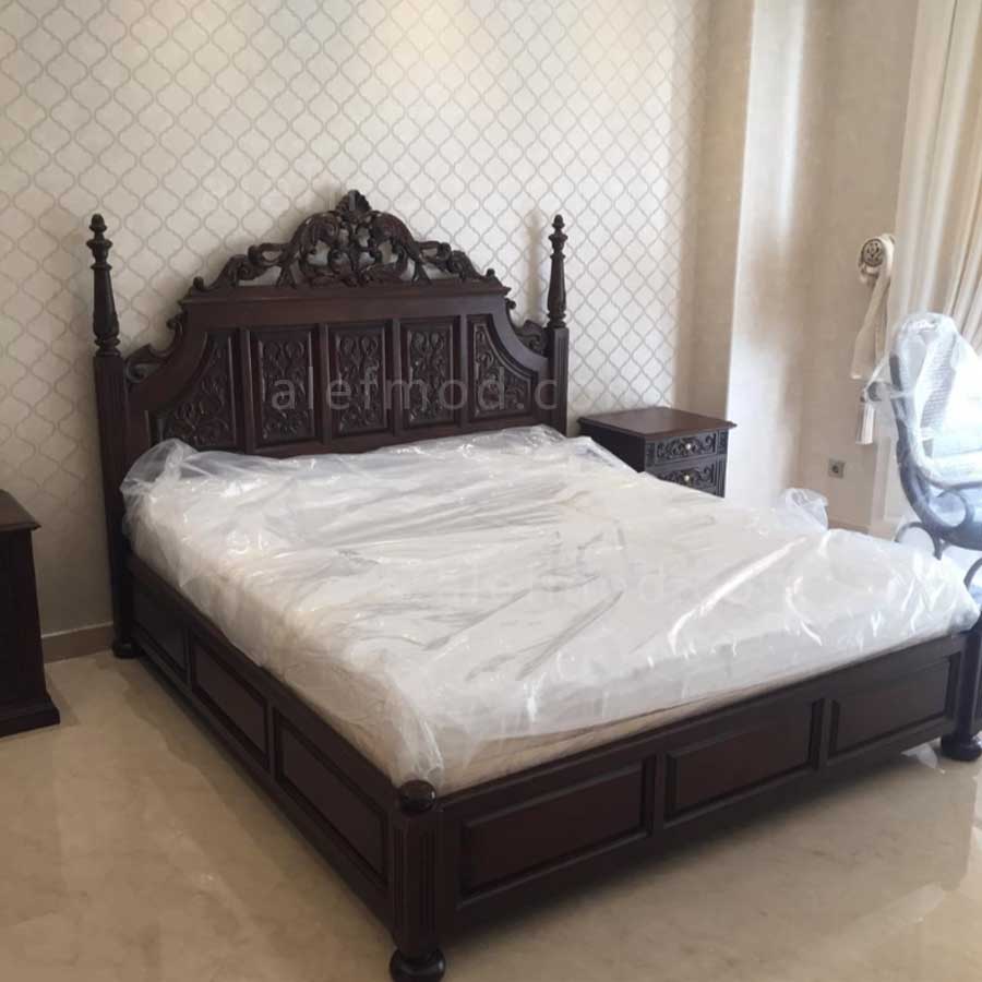 تخت خواب دو نفره سلطنتی منبت مدل 17746 — تصویر ۲