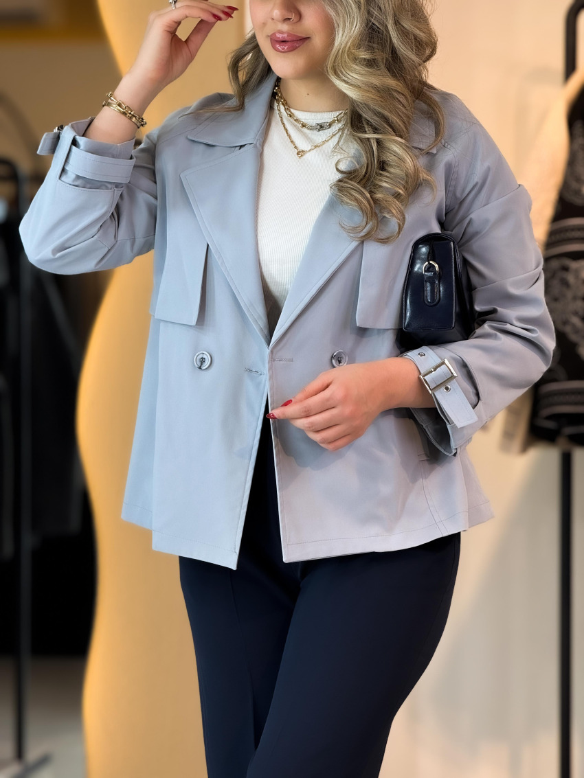 بارانی دوشنل آبی روشن 010212 — تصویر ۵