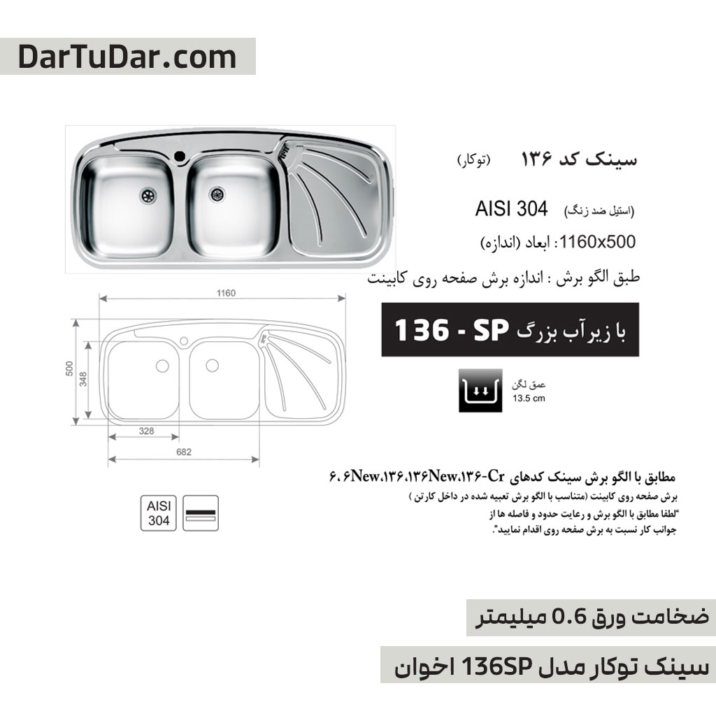 سینک توکار اخوان مدل 136SP — تصویر ۵