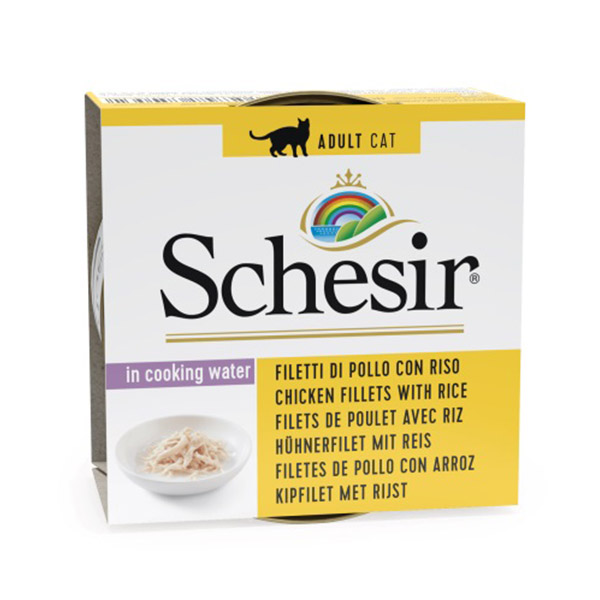 کنسرو گربه 85 گرمی فیله مرغ با برنج شسیر – Schesir Chicken