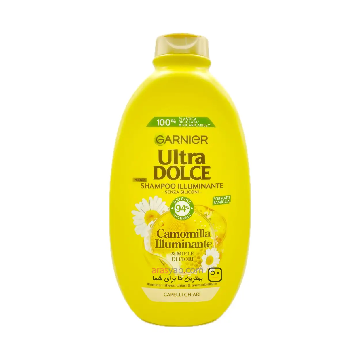 شامپو سر عسل و بابونه گارنیر garnier تقویت و درخشان کننده موی سر سری Ultra Dolce حجم 600 میل — تصویر ۲