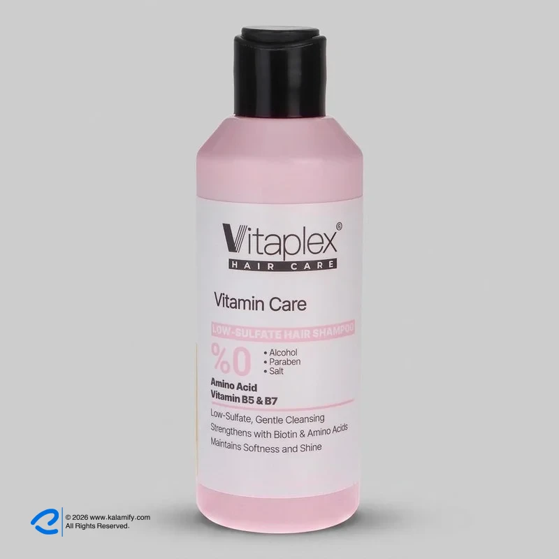 شامپو تقویت کننده مو ویتاپلکس مدل VITAMIN CARE حجم 200 میلی‌لیتر، مناسب انواع مو، بدون الکل، مرطوب‌کننده، ترمیم‌کننده، لطافت‌بخش و آبرسان — تصویر ۲