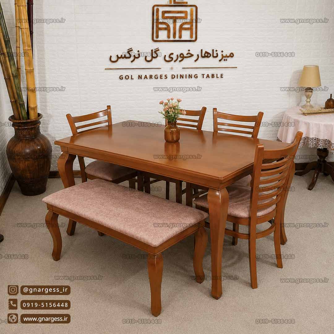 میز ناهارخوری چوبی 6 نفره آمریکایی با طراحی ترکیبی — تصویر ۵