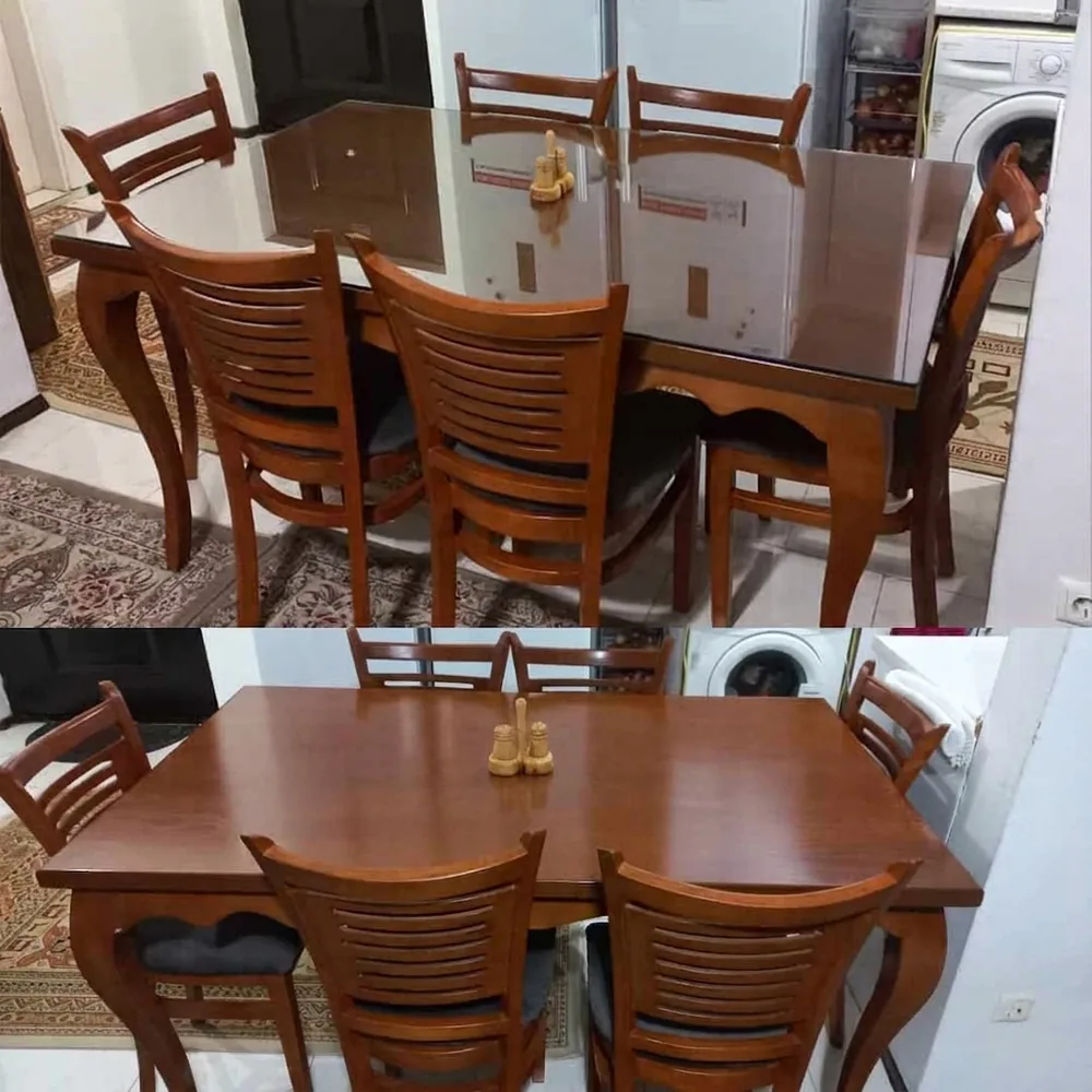میز ناهارخوری چوبی 6 نفره آمریکایی با طراحی ترکیبی — تصویر ۴