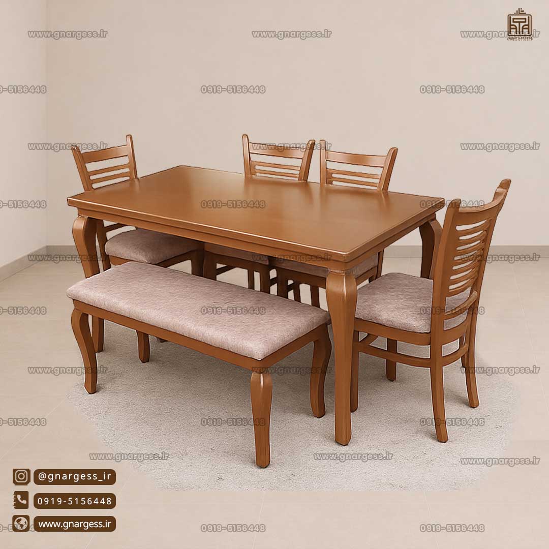 میز ناهارخوری چوبی 6 نفره آمریکایی با طراحی ترکیبی — تصویر ۷