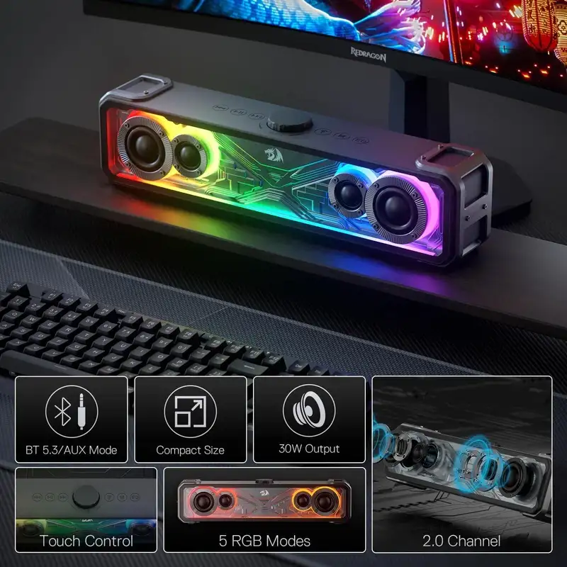 اسپیکر بلوتوثی ردراگون مدل SURGE GS817 RGB — تصویر ۵