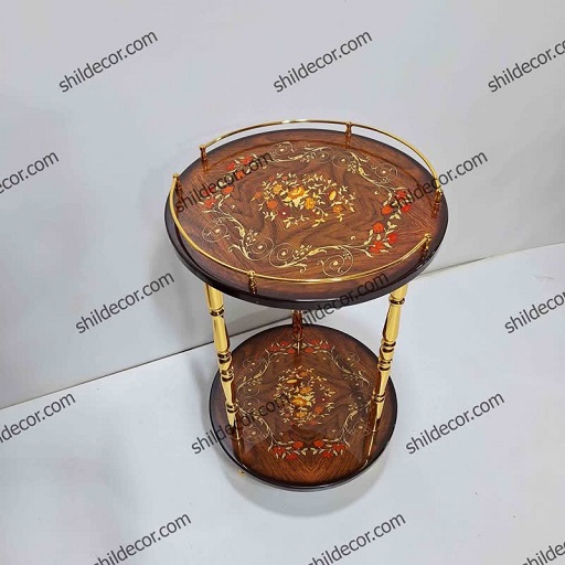 میز چوبی تلفن و آباژور 2 طبقه گرد قهوه ای — تصویر ۴