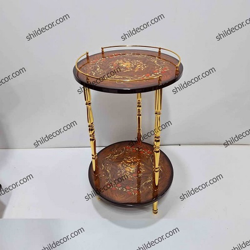 میز چوبی تلفن و آباژور 2 طبقه گرد قهوه ای — تصویر ۵