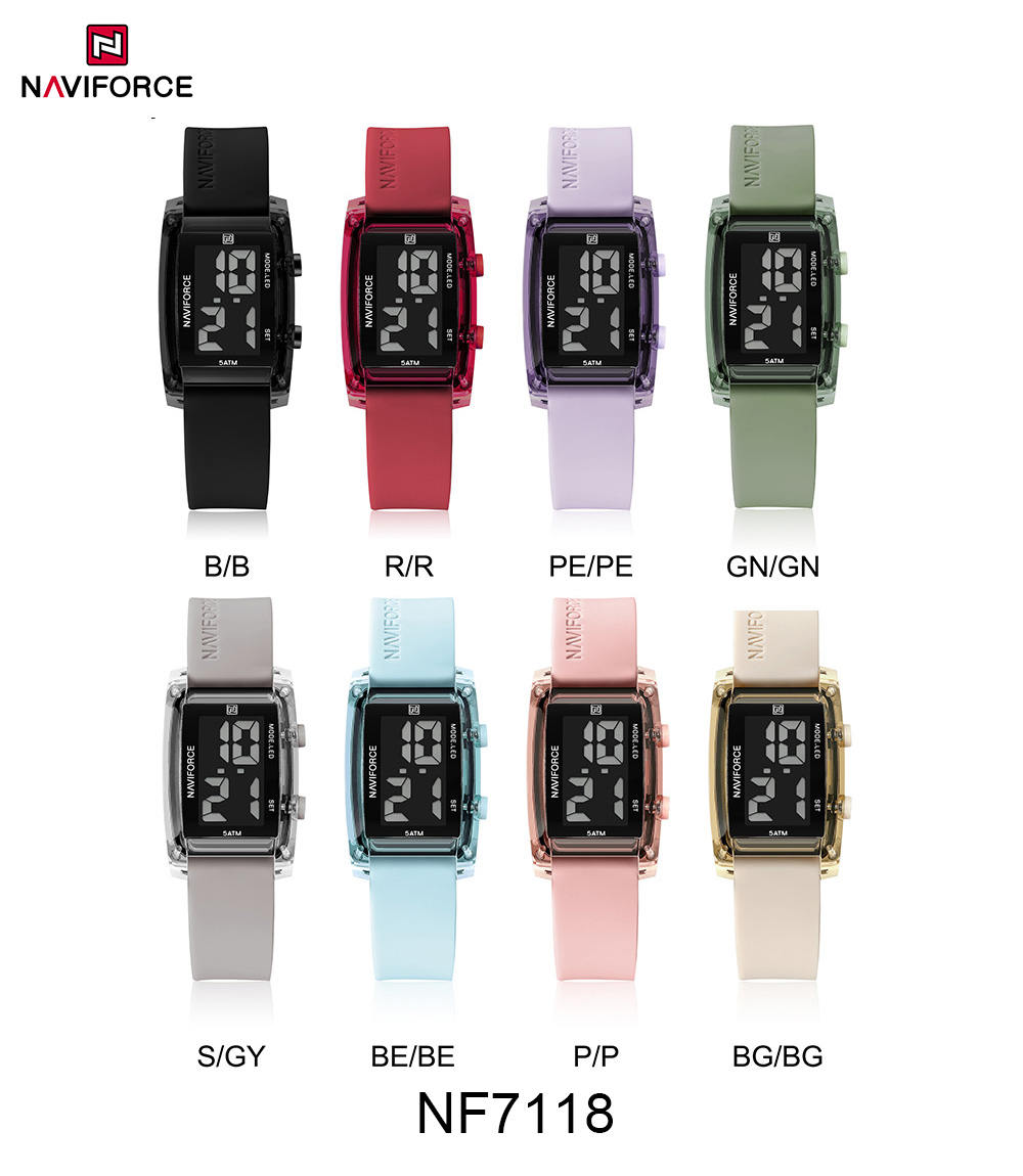 ساعت دخترانه اورجینال مارک نیوی فورس NAVIFORCE مدل NF7118 دیجیتالی بند سیلیکونی موتور ژاپن کد 1925167 — تصویر ۶