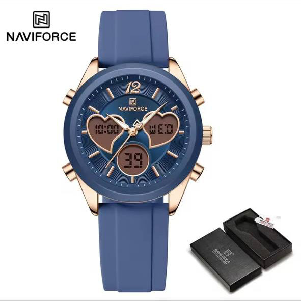 ساعت زنانه اورجینال مارک نیوی فورس NAVIFORCE مدل NF5045 دوزمانه بند سیلیکونی موتور ژاپن کد 1925154