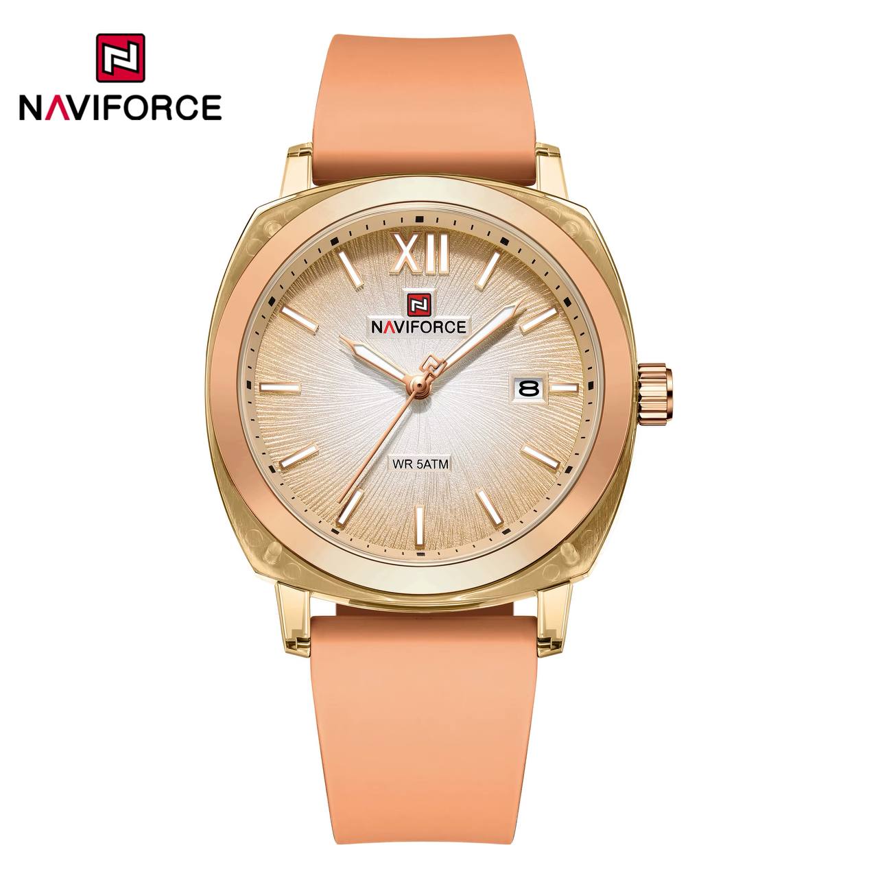 ساعت زنانه اورجینال نیوی فورس NAVIFORCE مدل NF6111 بند سیلیکونی موتور ژاپن کد 1925106 — تصویر ۵