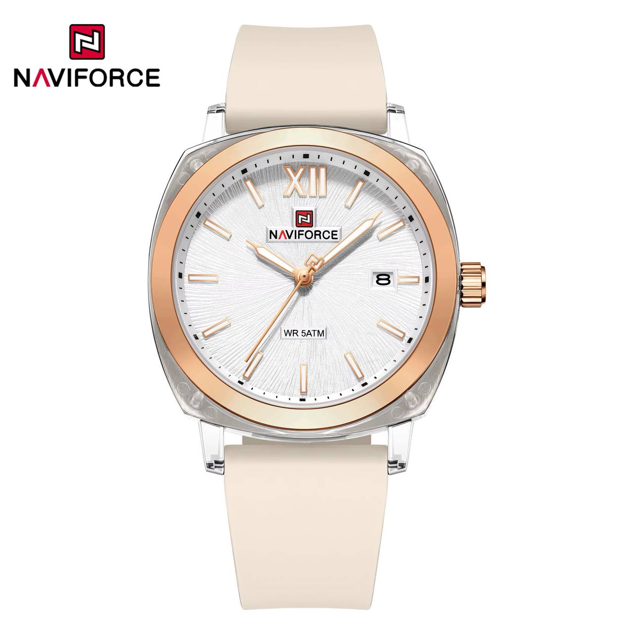 ساعت زنانه اورجینال نیوی فورس NAVIFORCE مدل NF6111 بند سیلیکونی موتور ژاپن کد 1925106 — تصویر ۳