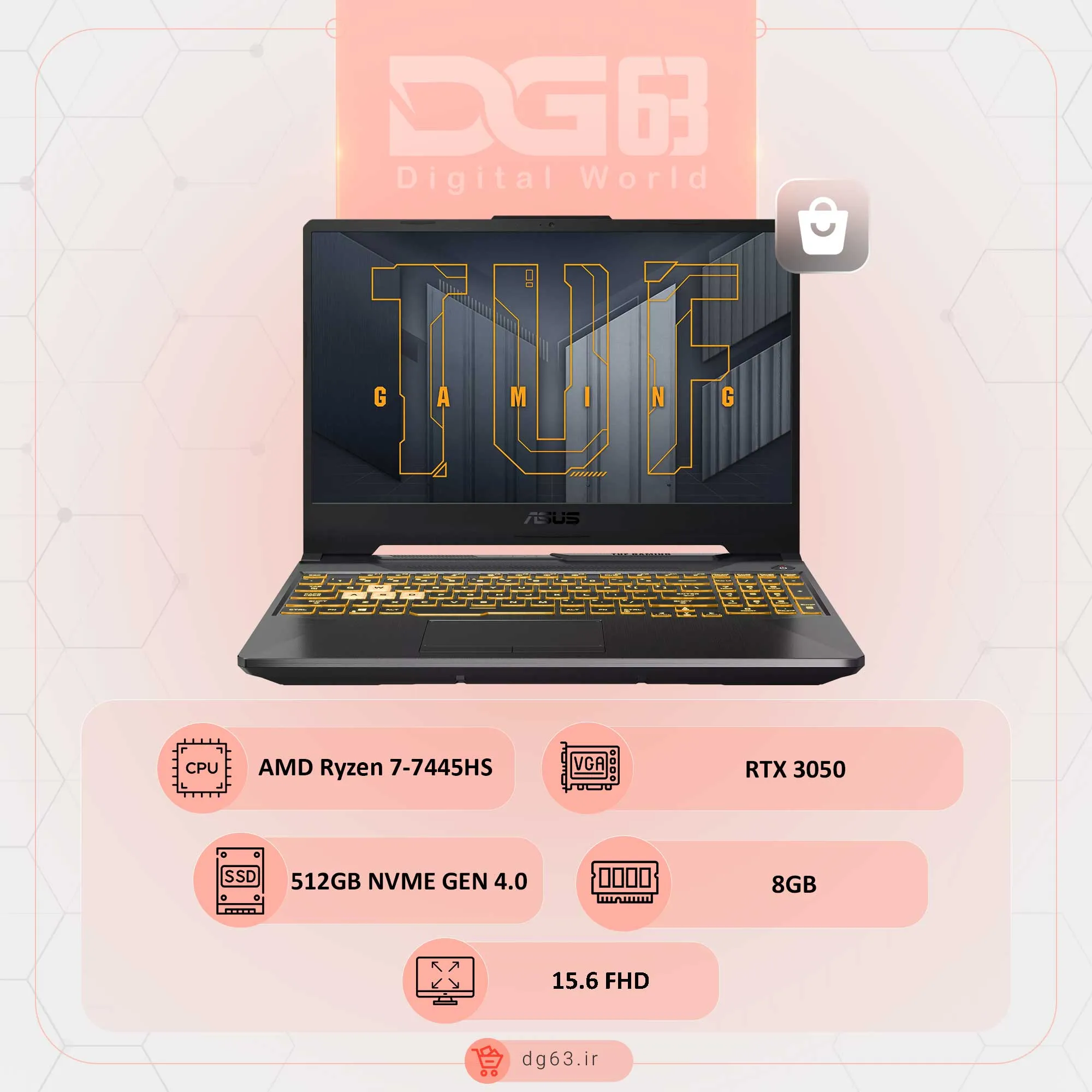 قیمت و خرید لپ تاپ ایسوس ASUS TUF Gaming A15 FA506NCG‑HN198 / R7-7445HS / 8GB / 512GB / RTX 3050