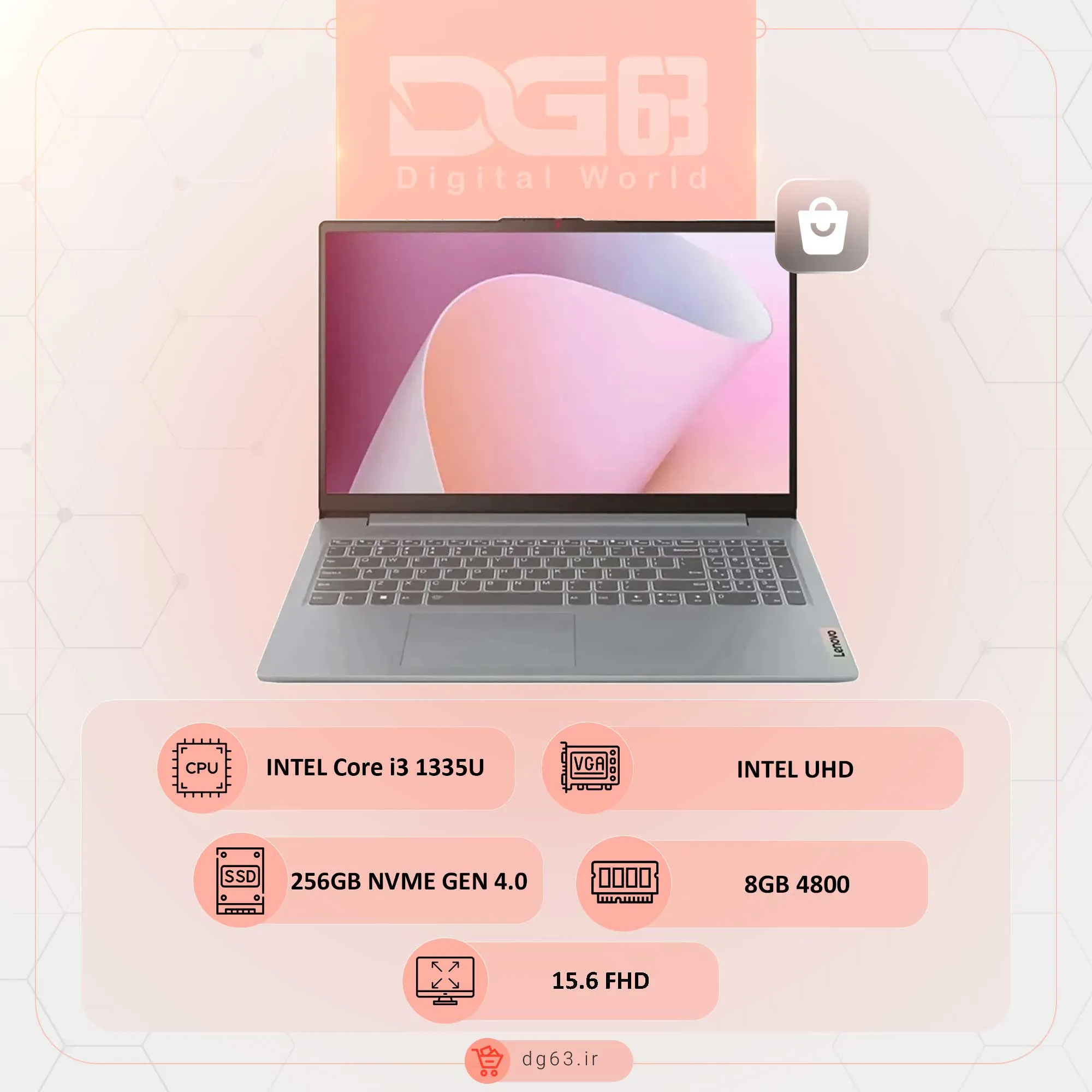 لپ تاپ لنوو Lenovo Ideapad Slim 3 15IRU8 / i3-1335U / 8GB / 256GB / Intel UHD
