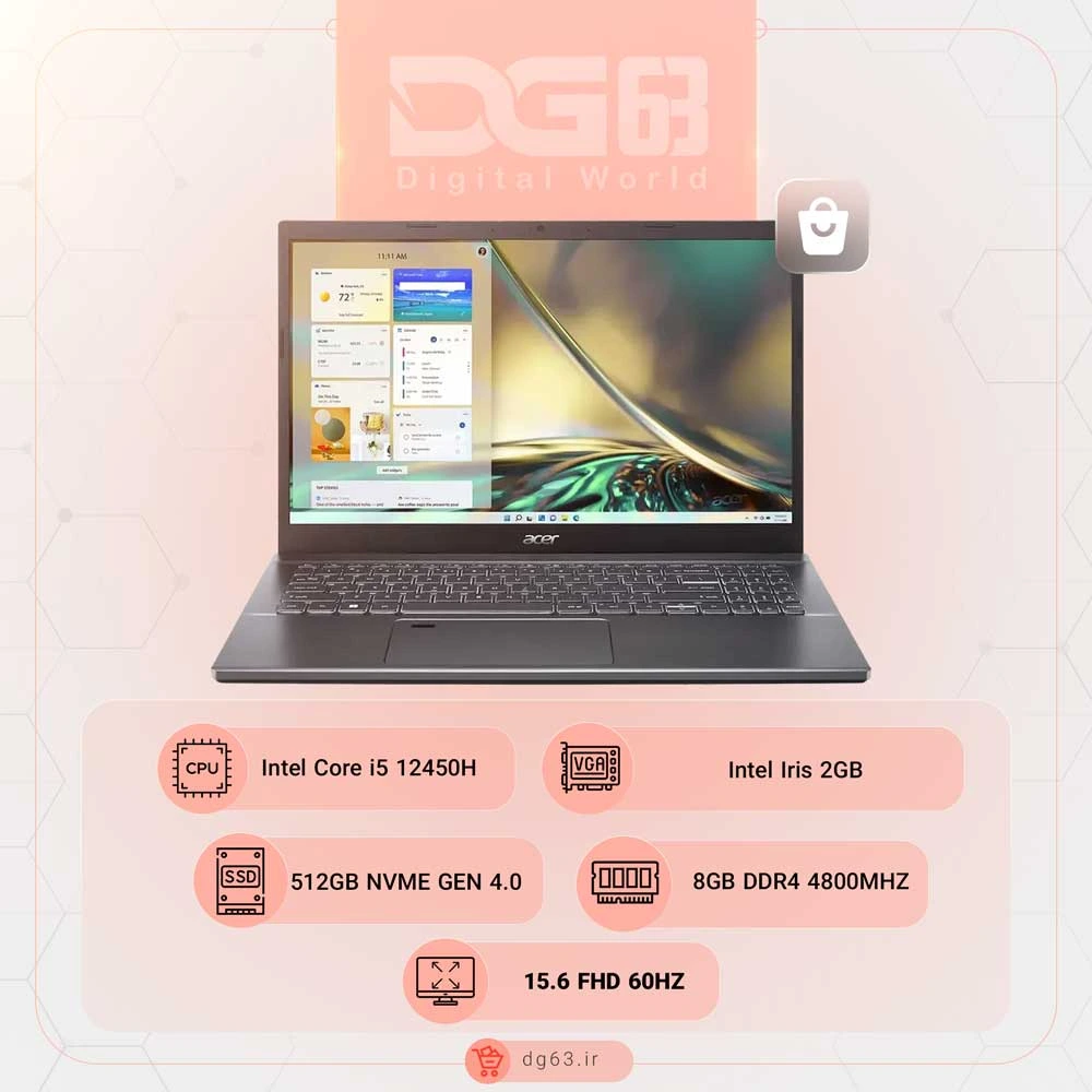 قیمت و خرید لپ تاپ ایسر Acer Aspire 5 A515-57-57F8 / i5-12450H / Intel Iris xe