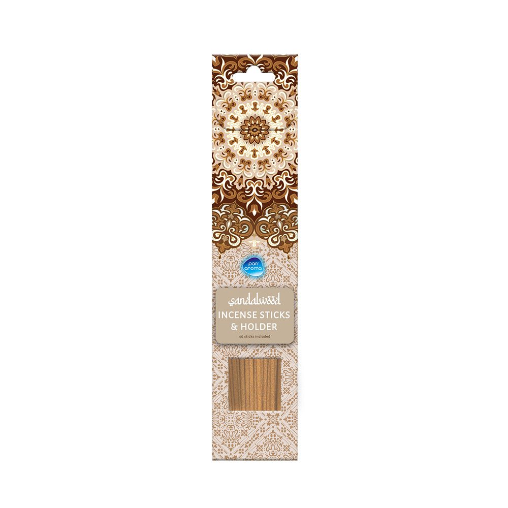 عود خوشبو کننده هوا پن آروما Pan Aroma با رایحه Sandal Wood بسته 40 عددی به همراه جاعودی