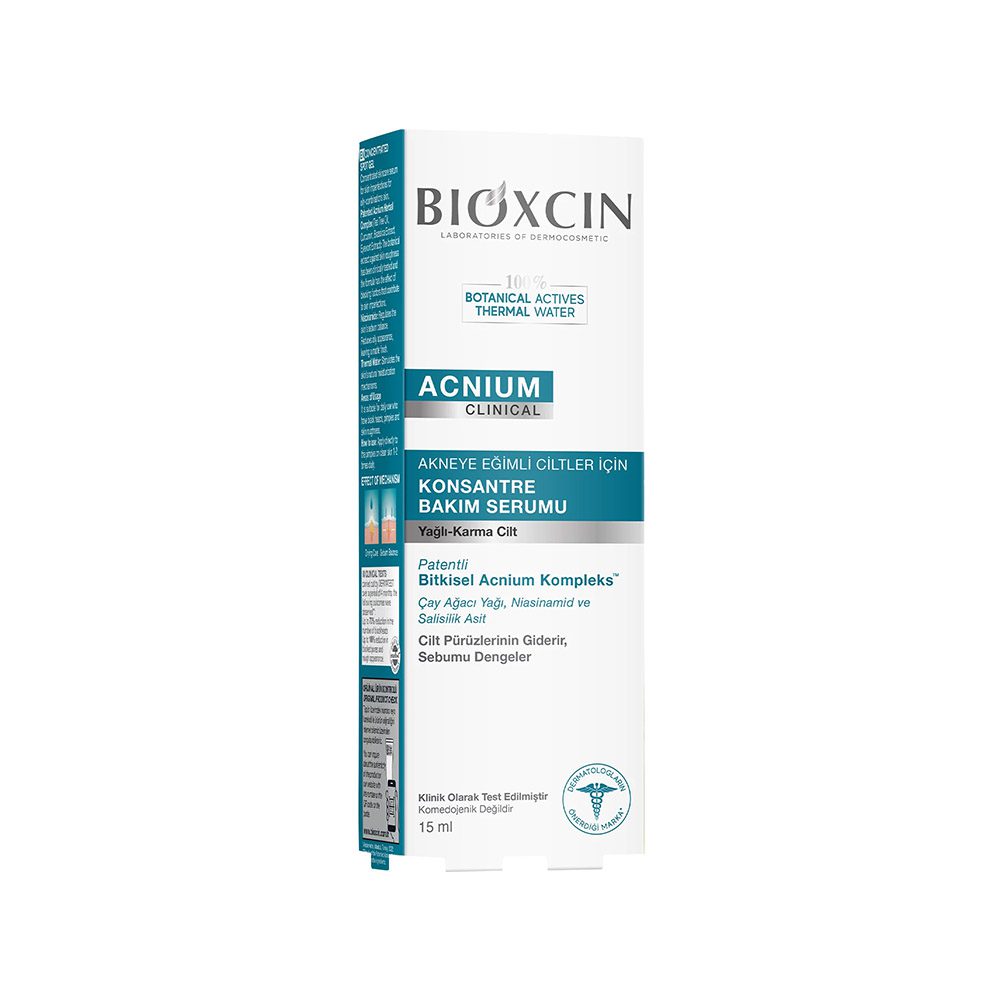سرم مراقبت موضعی، متعادل کننده سبوم و زبری پوست بیوکسین Bioxcin مناسب پوست های مستعد آکنه و چرب حجم 15 میل