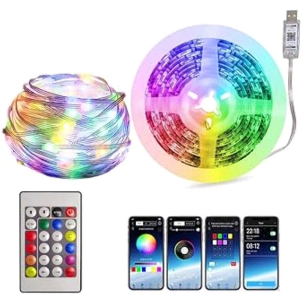 ریسه گیمینگ هوشمند RGB-IC موزیکال USB بلوتوثی طول 5 متر به همراه ریموت