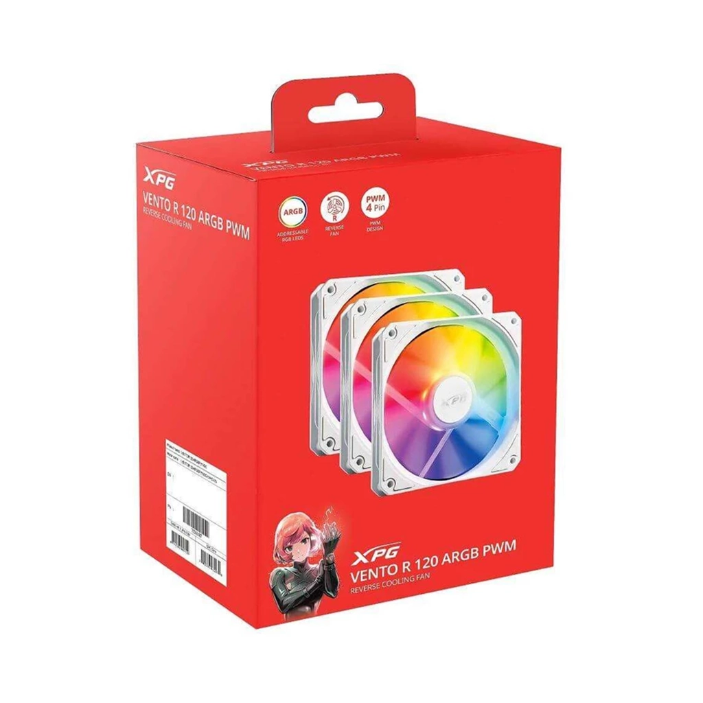 فن کیس گیمینگ ای دیتا ایکس پی جی مدل ADATA XPG GAMING VENTO R 120 ARGB PWM بسته سه عددی رنگ سفید — تصویر ۷